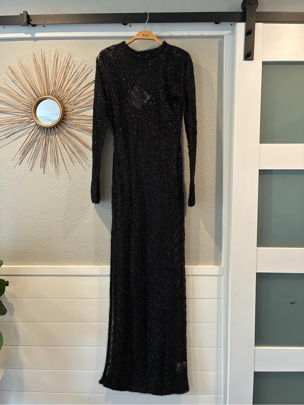Sparkling Black Long-Sleeve Maxi Dress